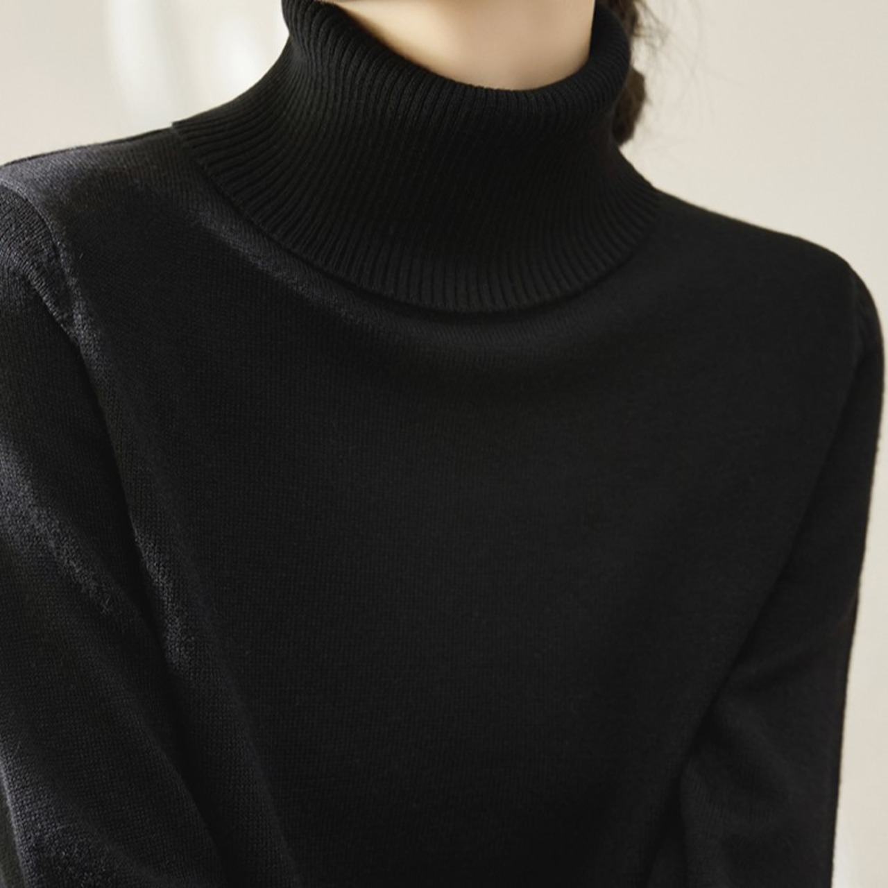 ハイネックリブ編みニット H0034