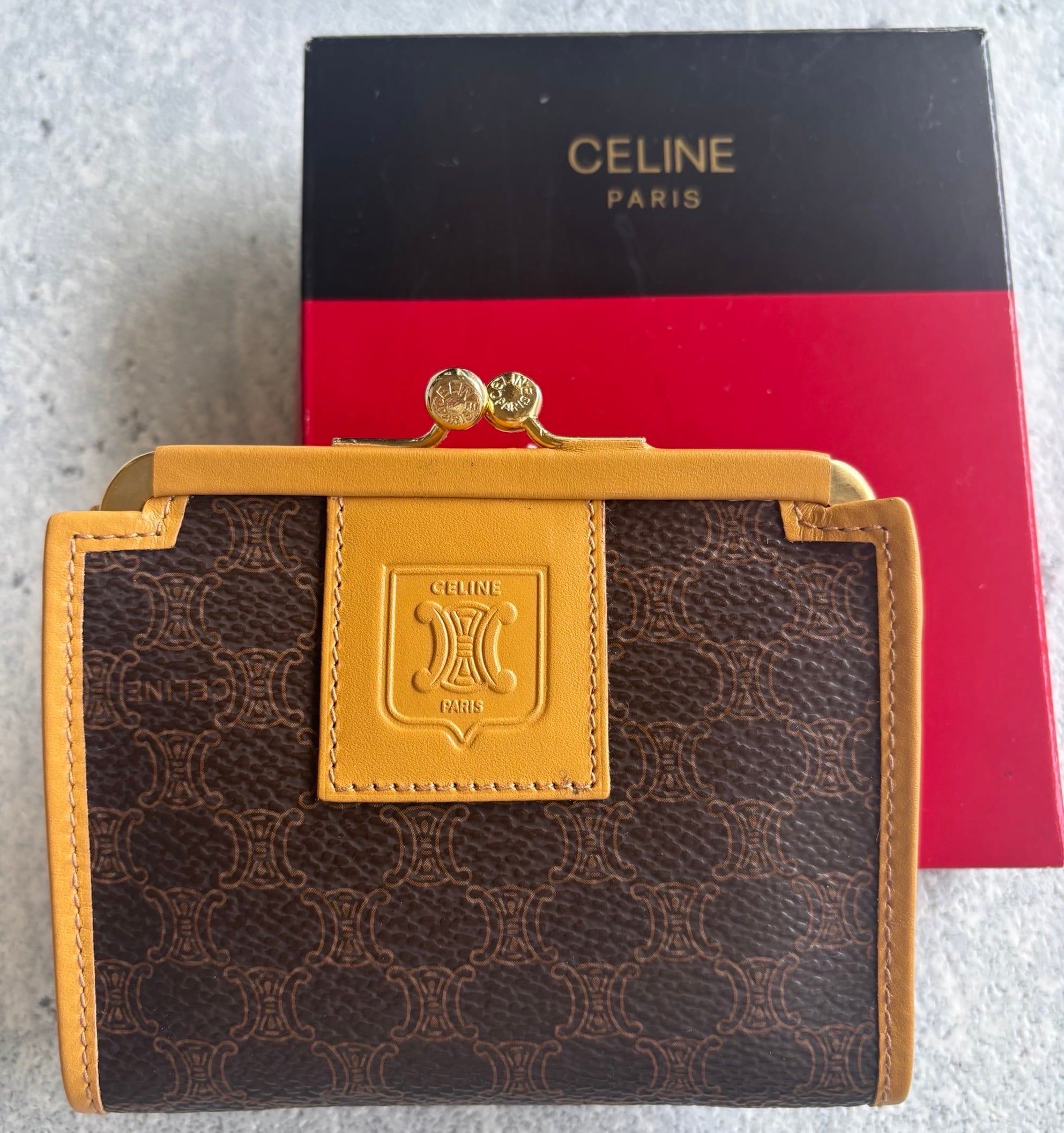 CELINE マカダムブラウン がま口 コインケース