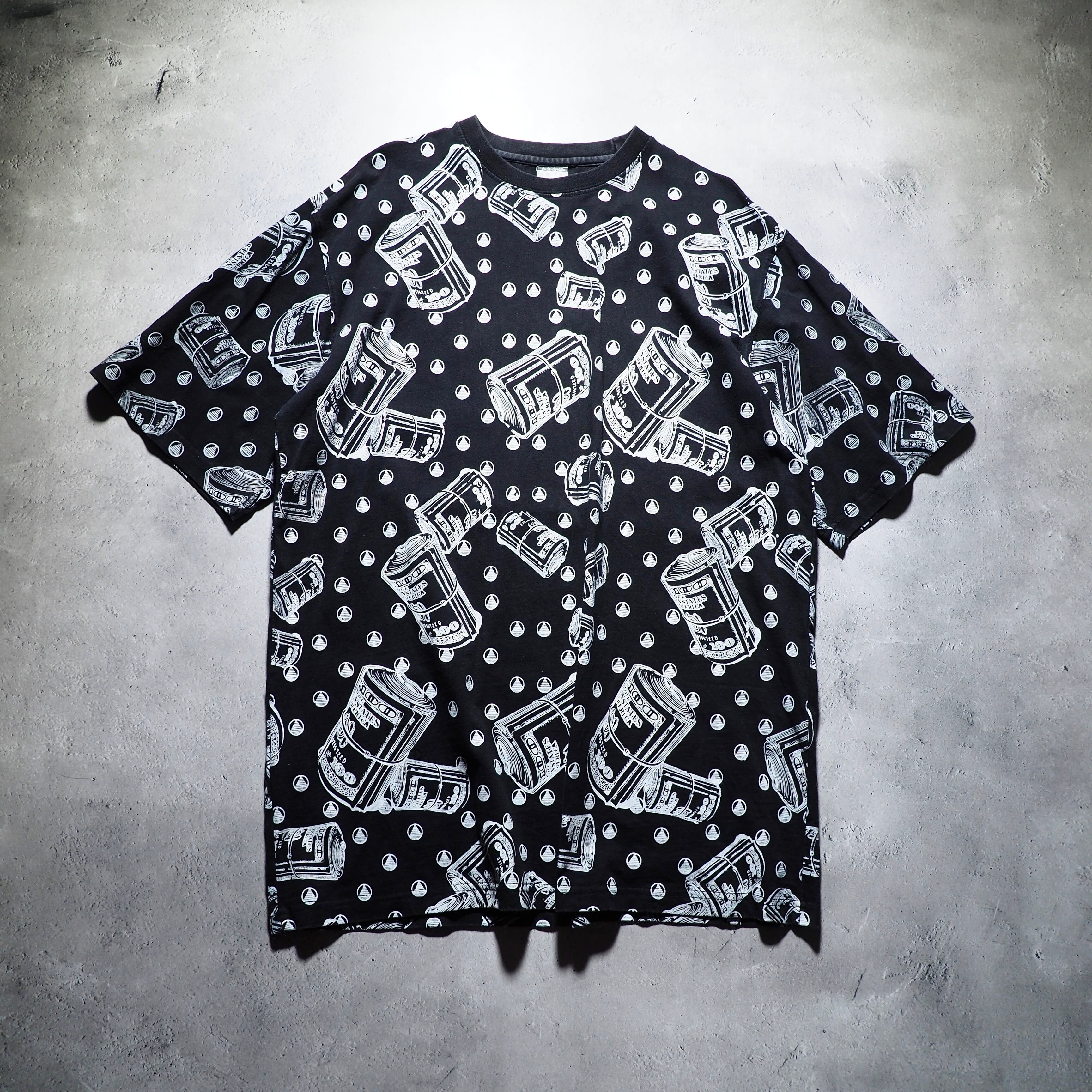 XXXL King loose silhouette wad of bills printed Black Tee