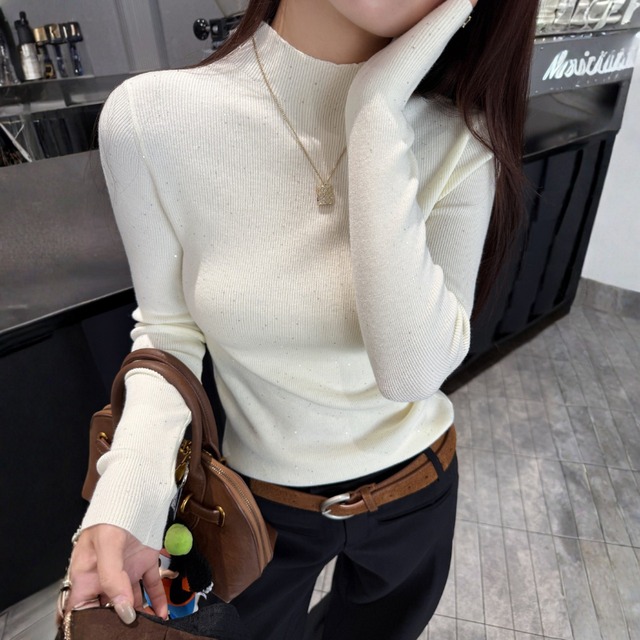 ハイネックラメニットトップス♢全3色　11195