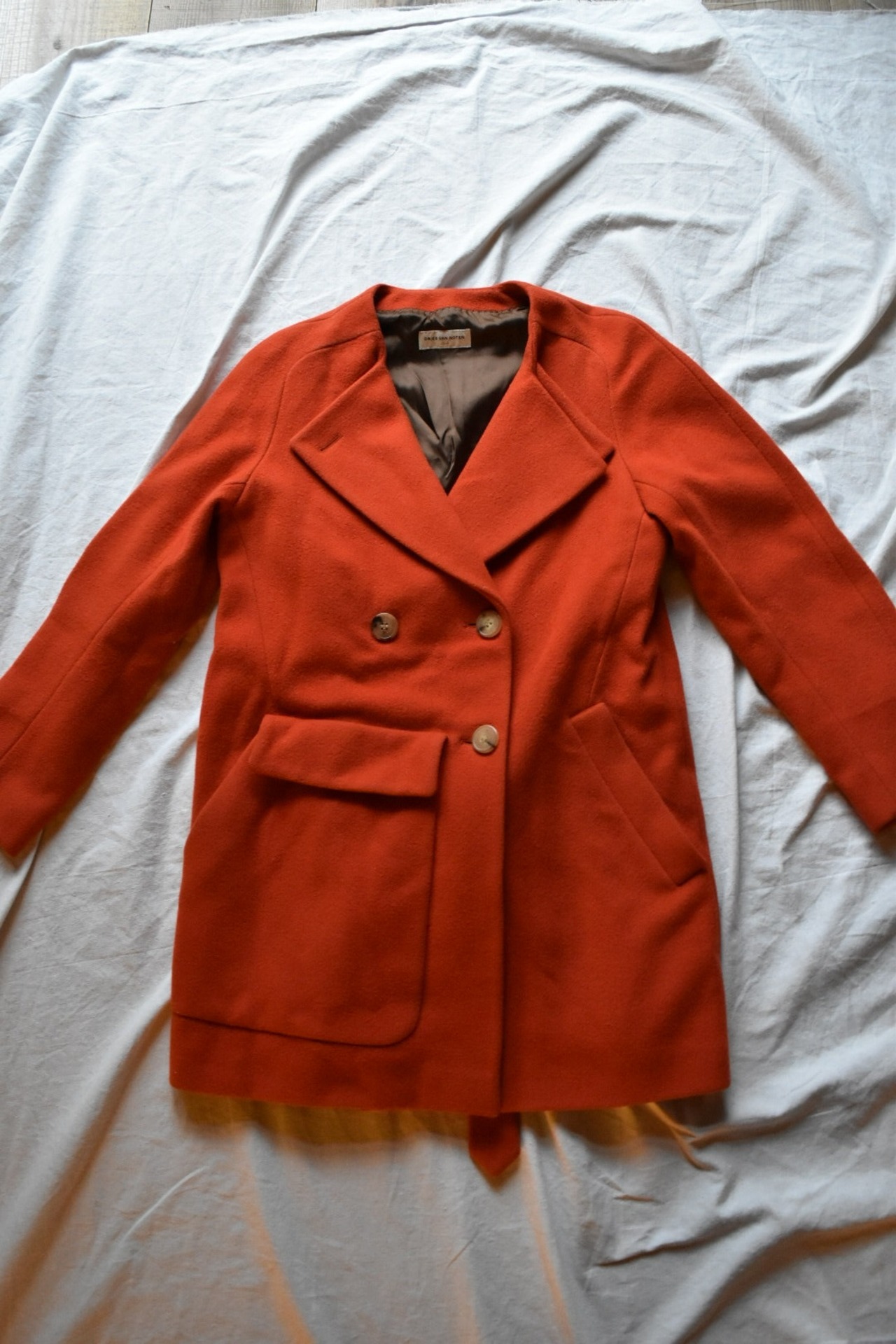 "Dries van noten" Designed Cinnabar Orange Double Wool Coat