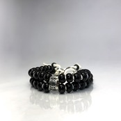 LEATHER BRACELET WHITE HEART BEADS [BLACK] / レザーブレスレット ホワイトハート・ブラック