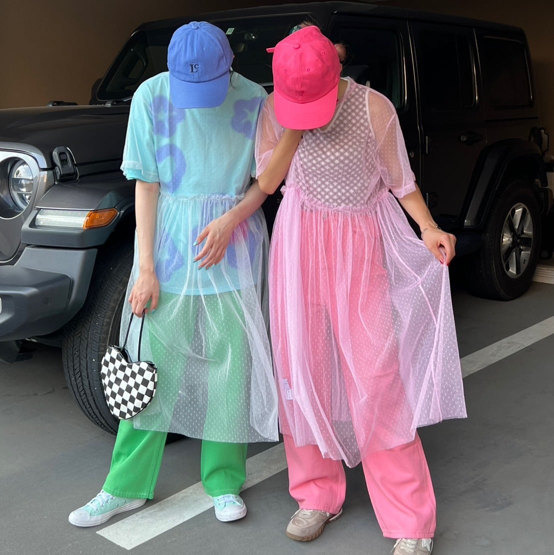 ドット柄半袖シアーワンピース_LN02297