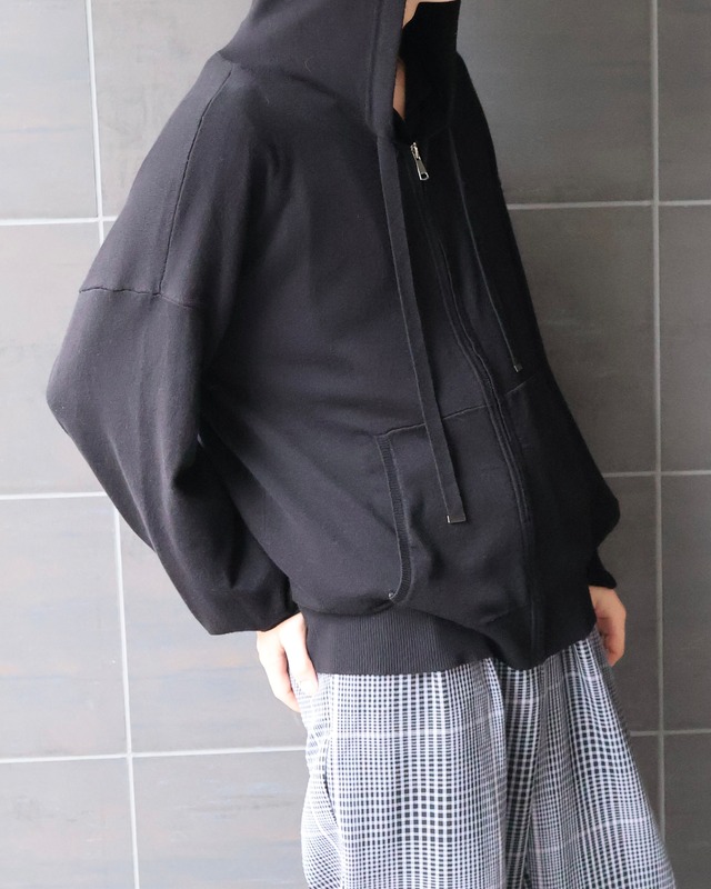 rib detail zip up hoodie