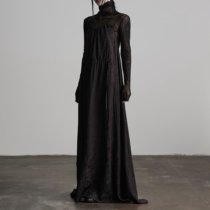 Embroidered design strap halter dress S390