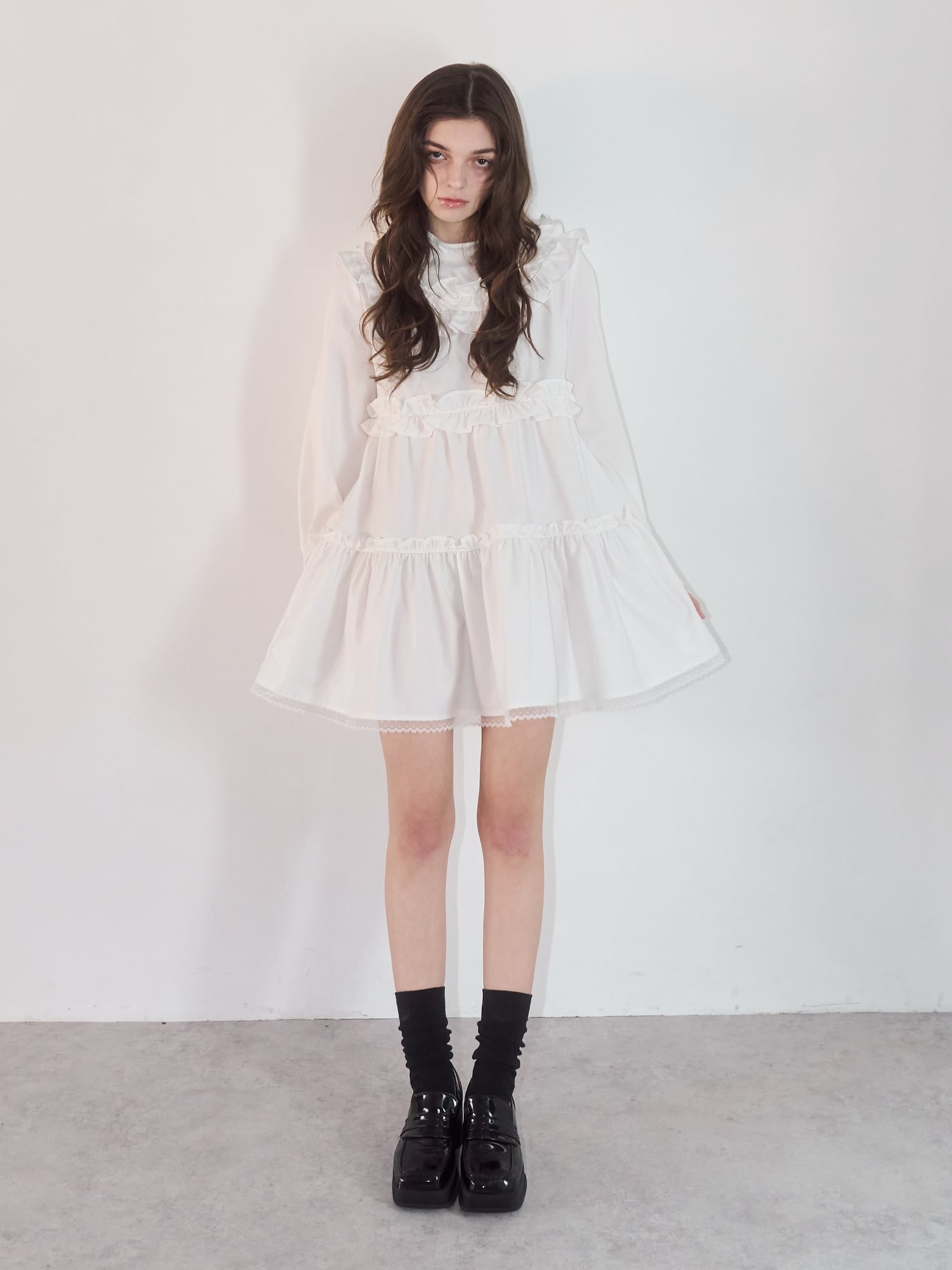 GIRLY FRILL OP -WHITE- | mieya mieya
