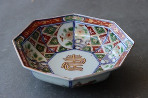 カケ 大聖寺伊万里 色絵 花菱壽文 八角形 膾皿 B アウトレット