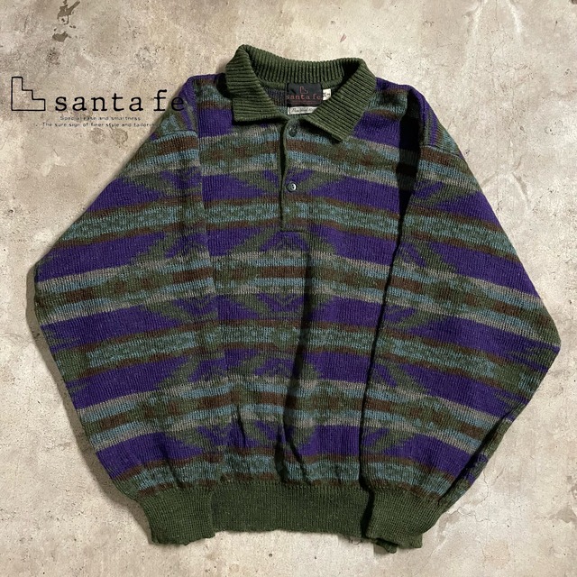 【santa fe】half button patterned knit sweater(msize)0115/tokyo