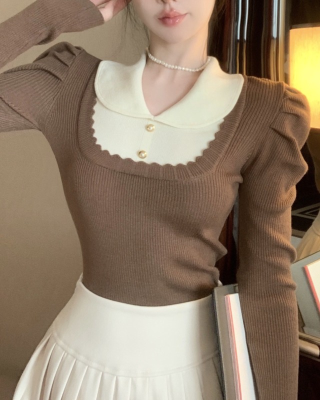 ギャザーパフスリーブリブニット（2 colors）　24WP10065