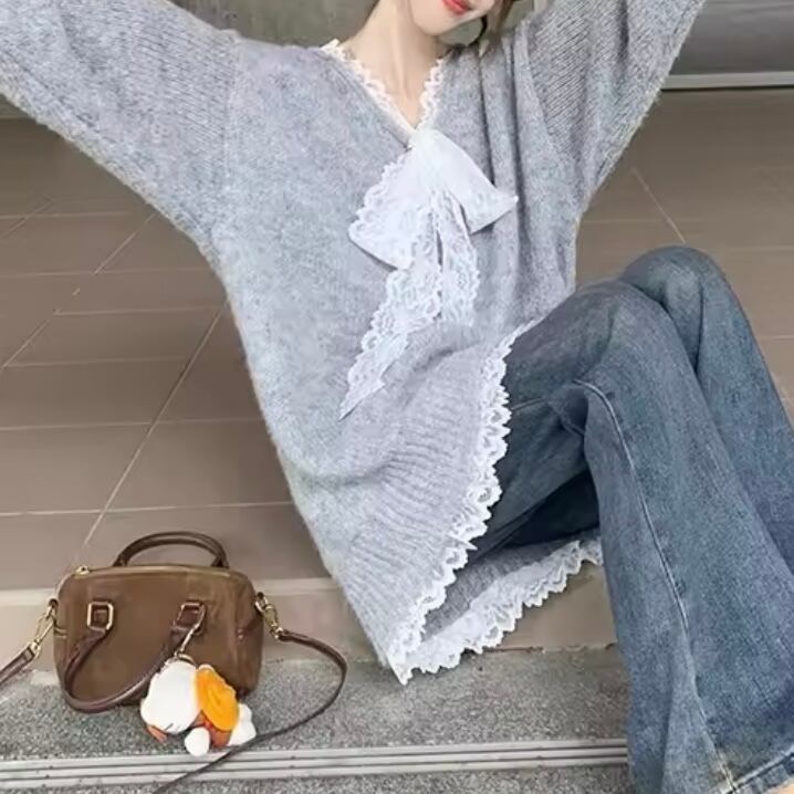レースボウタイセーター
