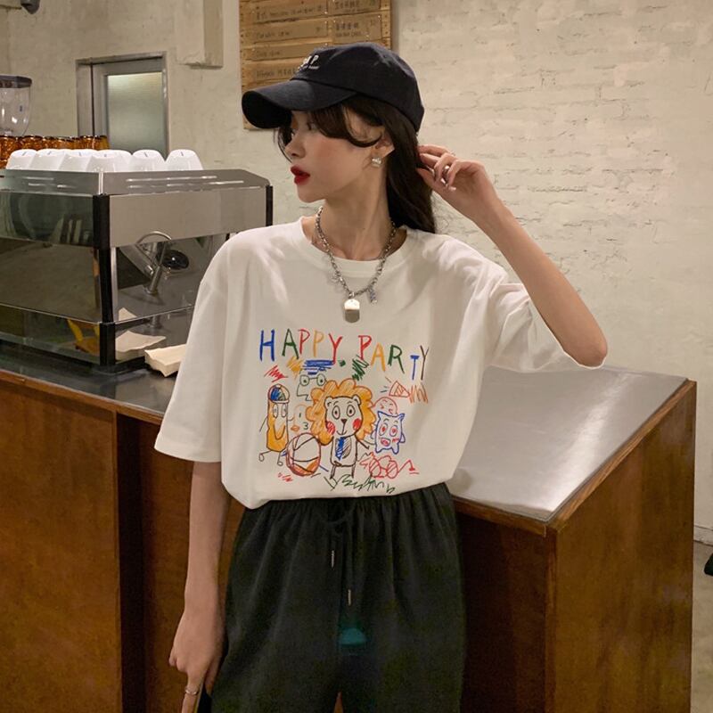 サマールーズプリントTシャツ トップス 夏物 試着室2829476146