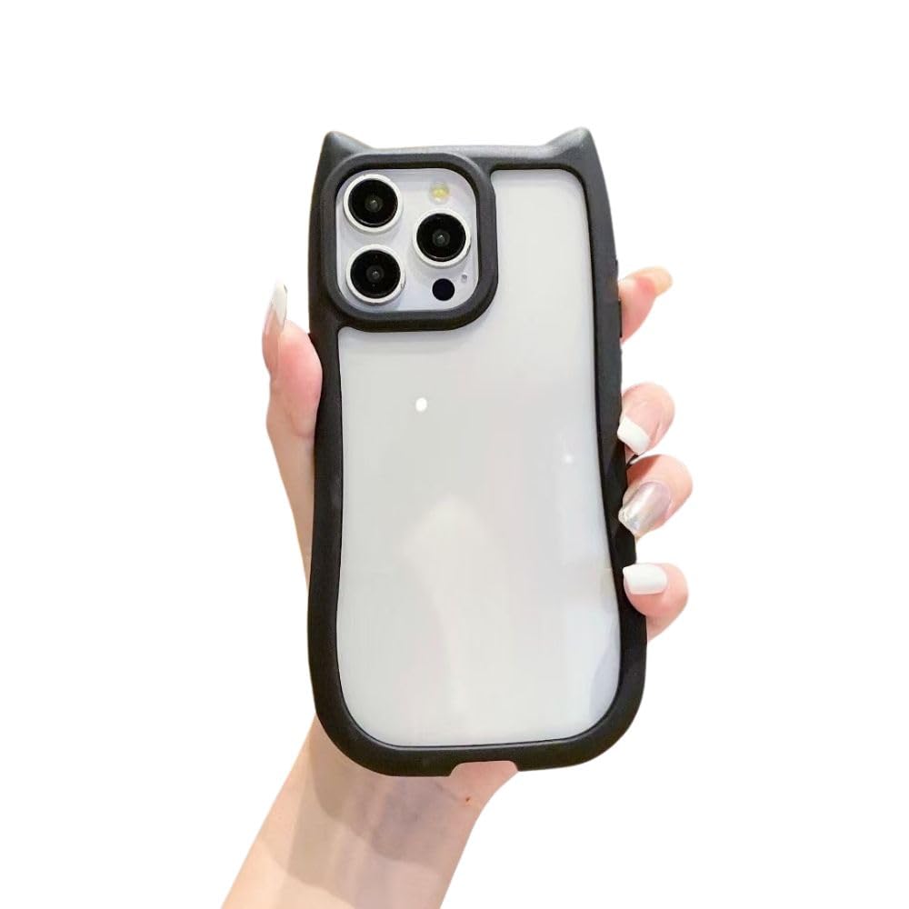 ddice スマホケース iPhone用 17 ケース カバー 猫 猫耳 ネコミミ クリア ねこ 背面クリア シンプル おしゃれ かわいい 指紋防止 耐衝撃 韓国 カスタマイズ (ブラック, iPhone17)