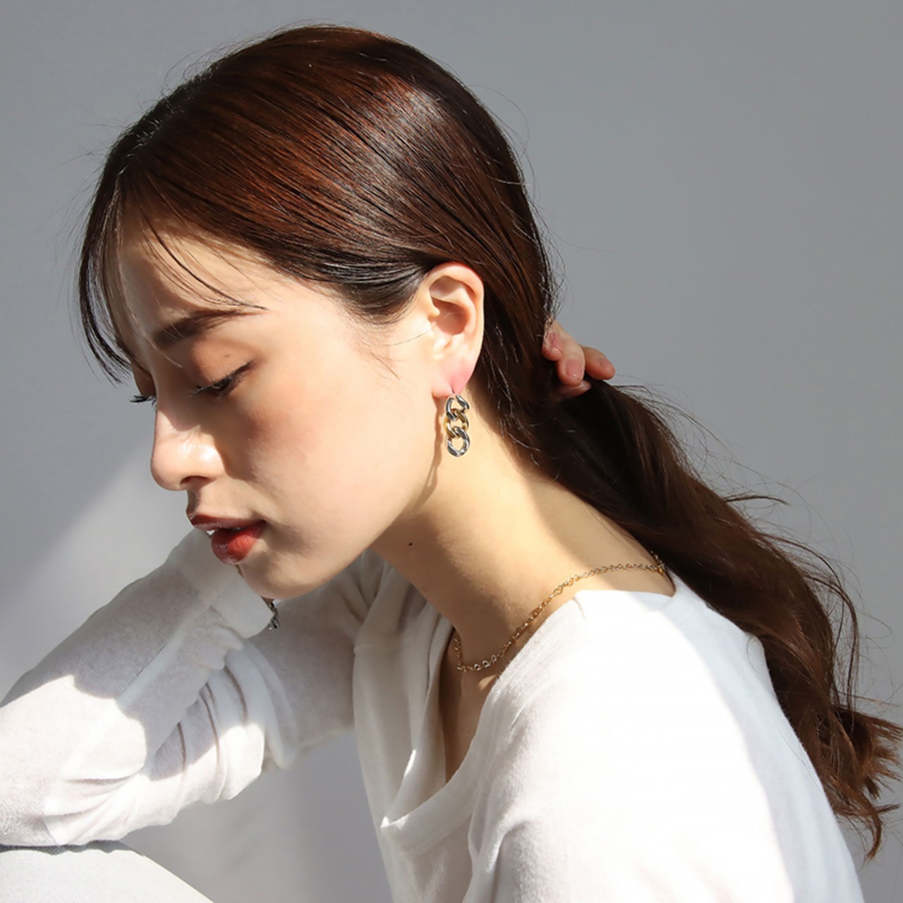 【ネコポス便】ピアス バイカラーチェーンピアス 金属アレルギー サージカルステンレス つけっぱなし 金アレ対応 レディース シルバー ゴールド 2229