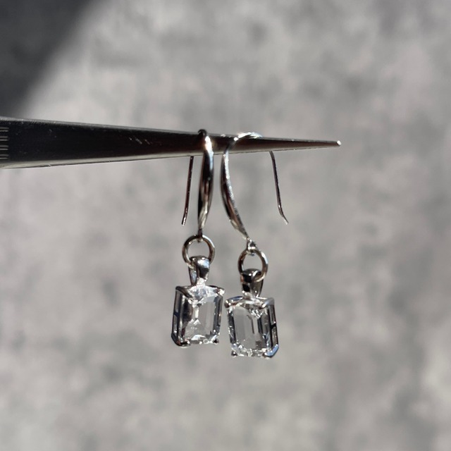 【クリアクォーツ スクエア ピアス】S925｜天然石アクセサリー｜パワーストーン