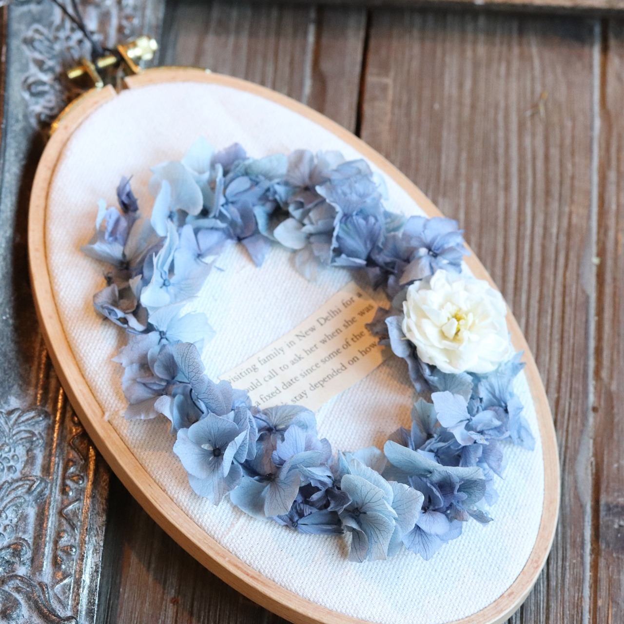 カレイドフレームオーバル　アジサイ　シャビースタイル　お誕生日、結婚記念日、開店お祝い、プレゼント