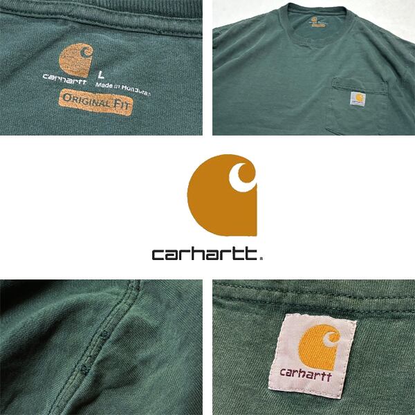 1点物◇カーハート/カットオフ/フェード深緑ポケットTシャツ半袖ポケT