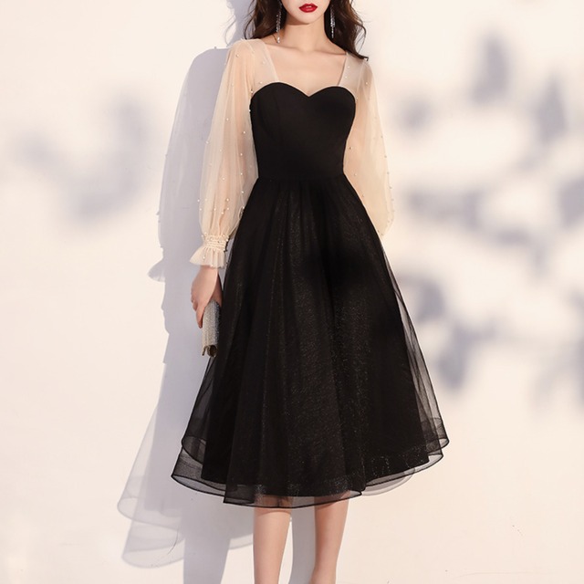 Two-tone pearl sheer party dress LA250307