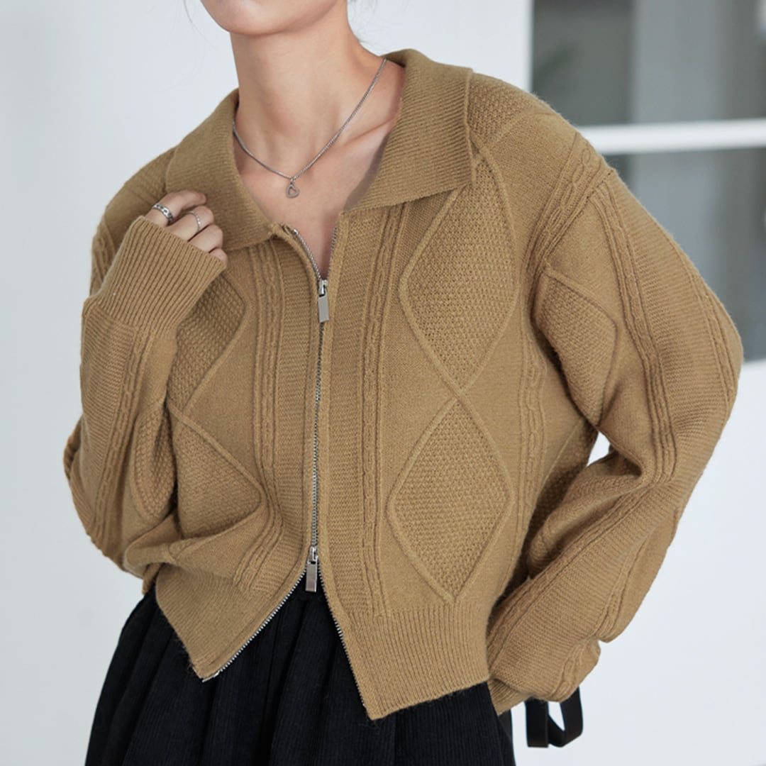 ショートダブルジップニットカーディガン K0429