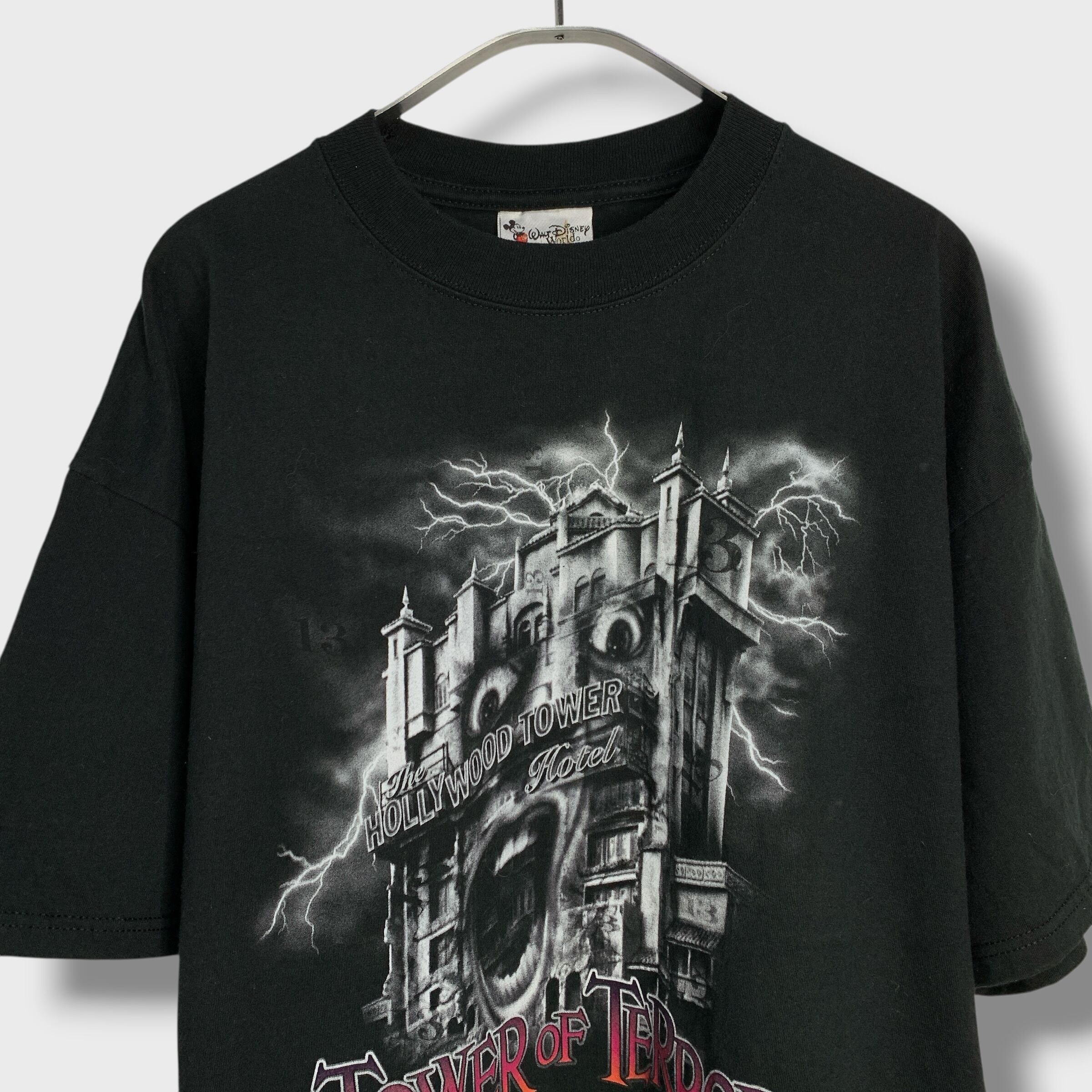 USA Disney タワーオブテラー プリントTシャツ アトラクション 黒 L