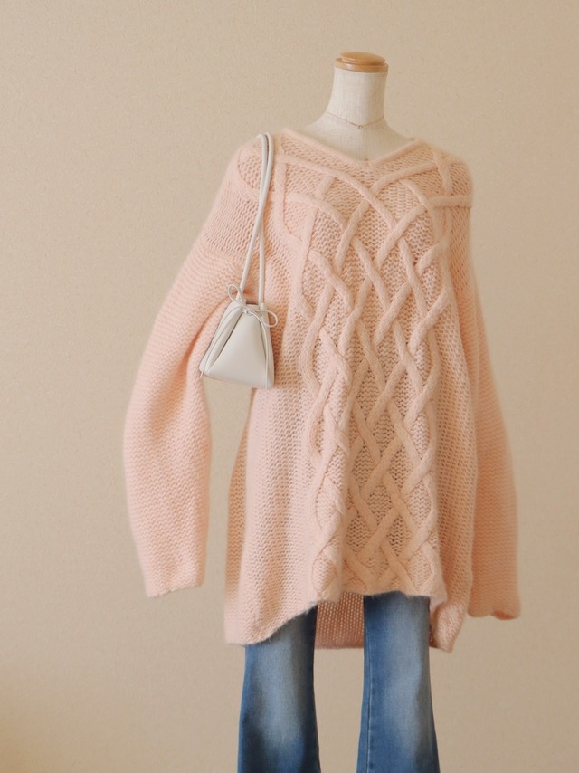●made in ITALY Angora argyle design pink color sweater knitted dress