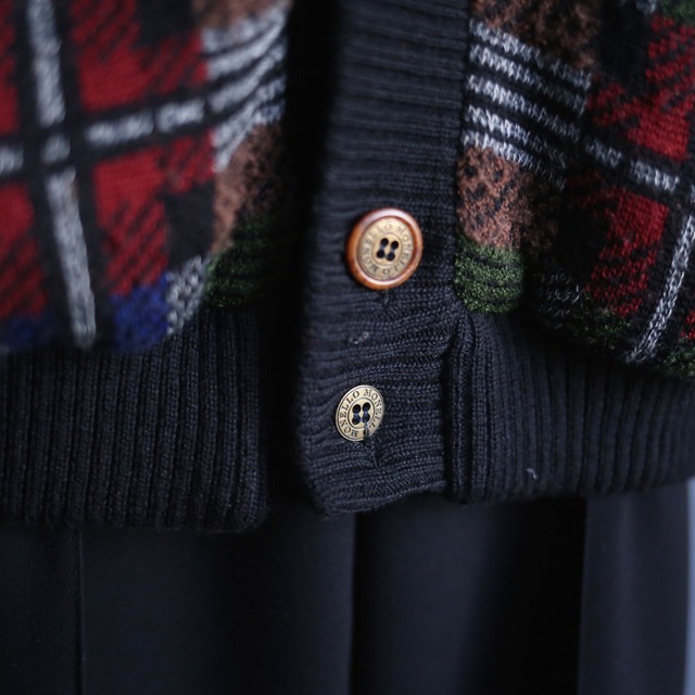 good coloring grid switching pattern loose silhouette knit blouson