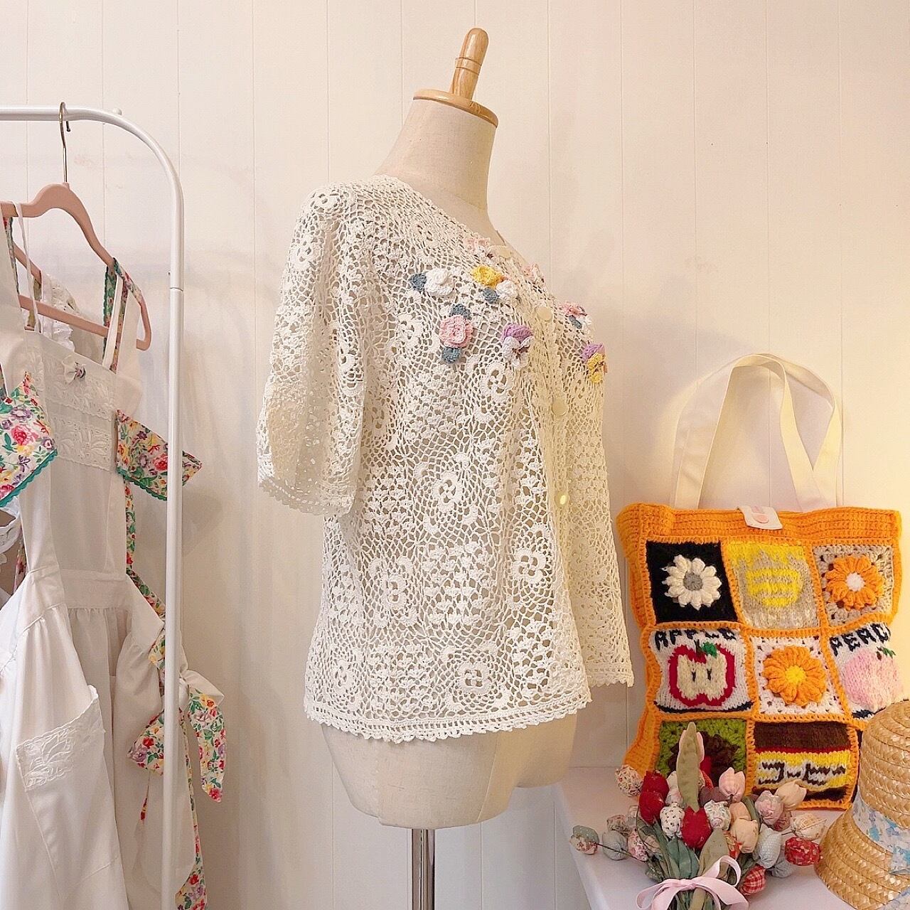 remake : flower fall crochet knit cardigan