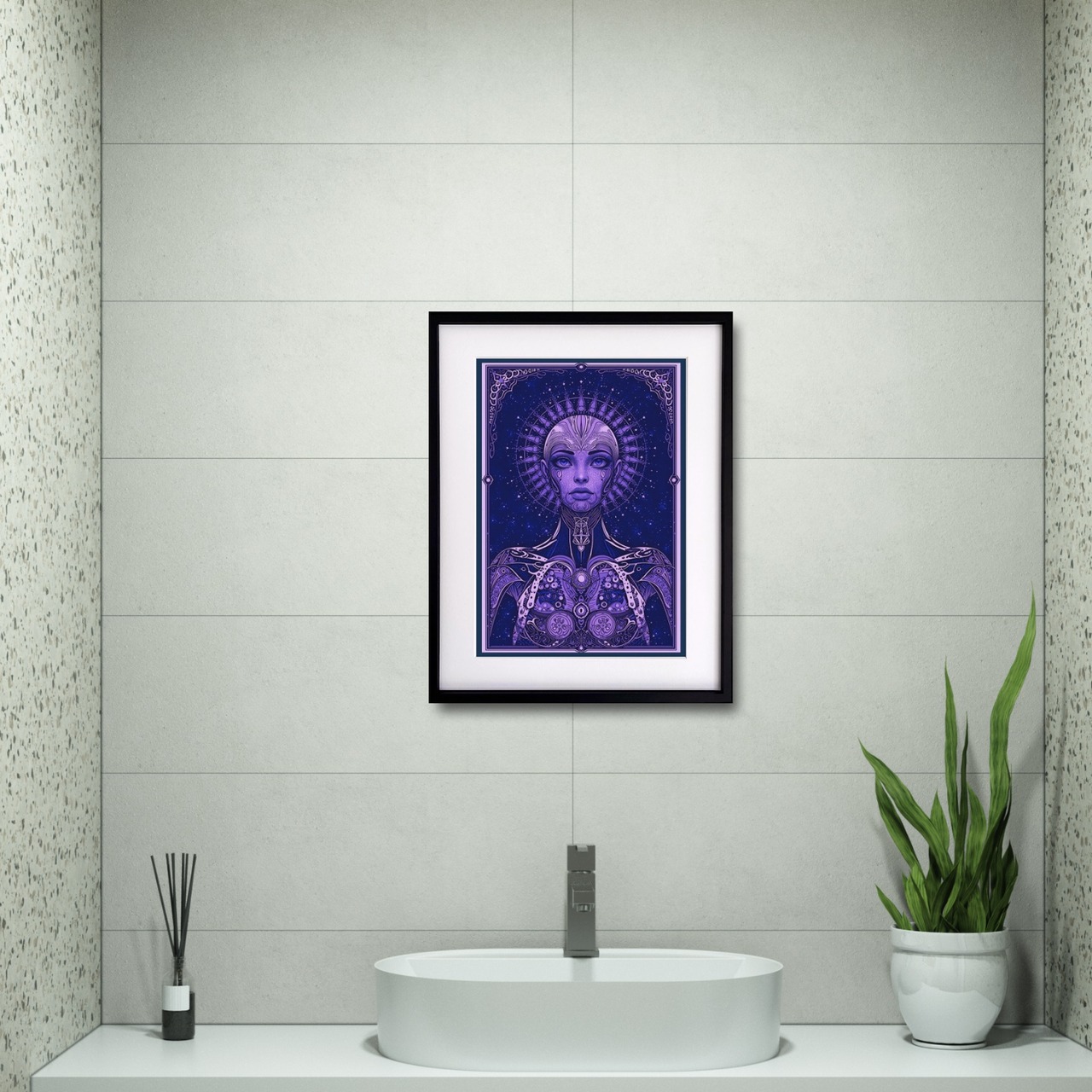 Cosmic Oracle｜神秘と知性が交差する象徴的ポートレートアート｜宇宙的世界観が空間を支配する一枚｜
