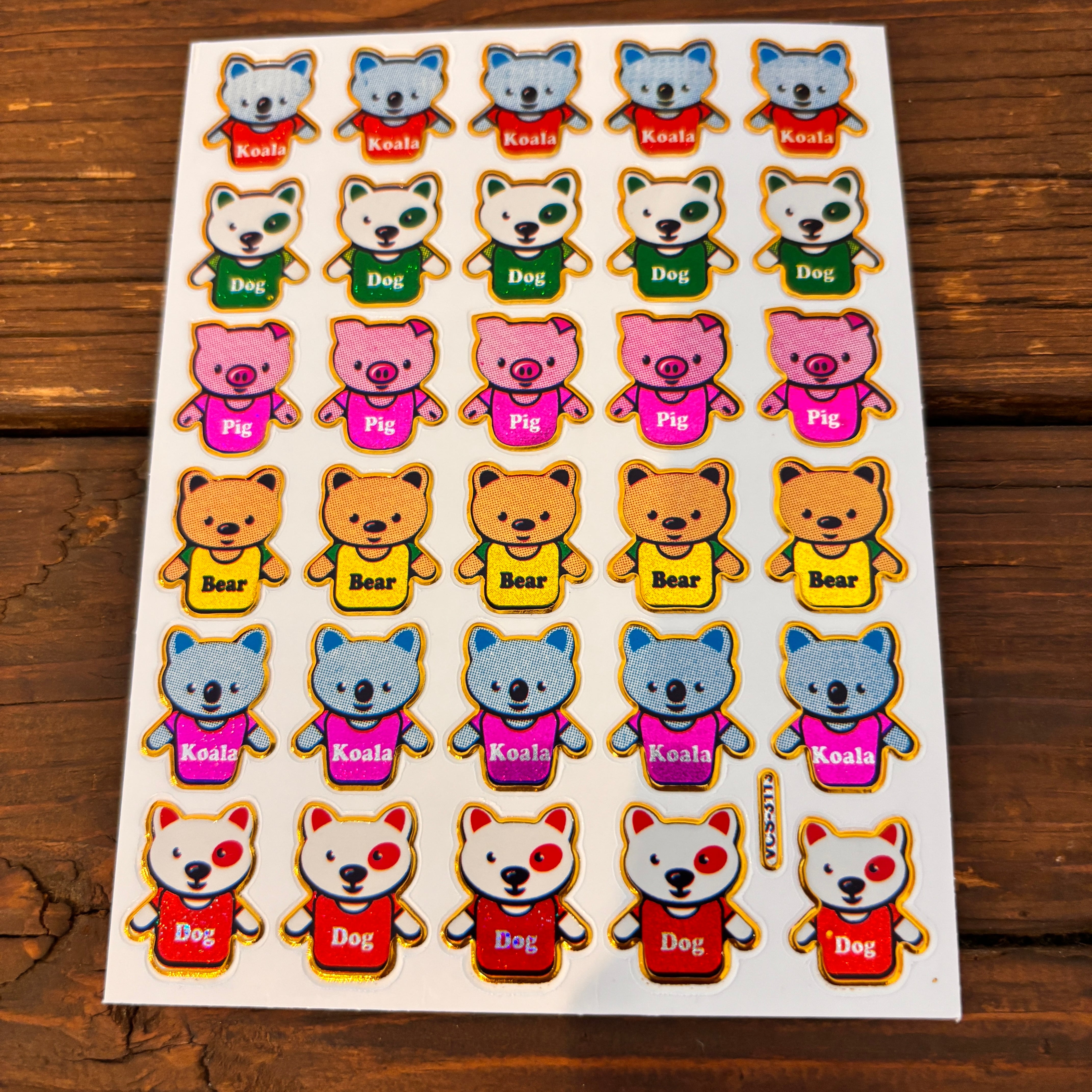 60 コアラさん・犬さん・ブタさん・くまさん レトロキラキラシール VCS-3443 VCS01