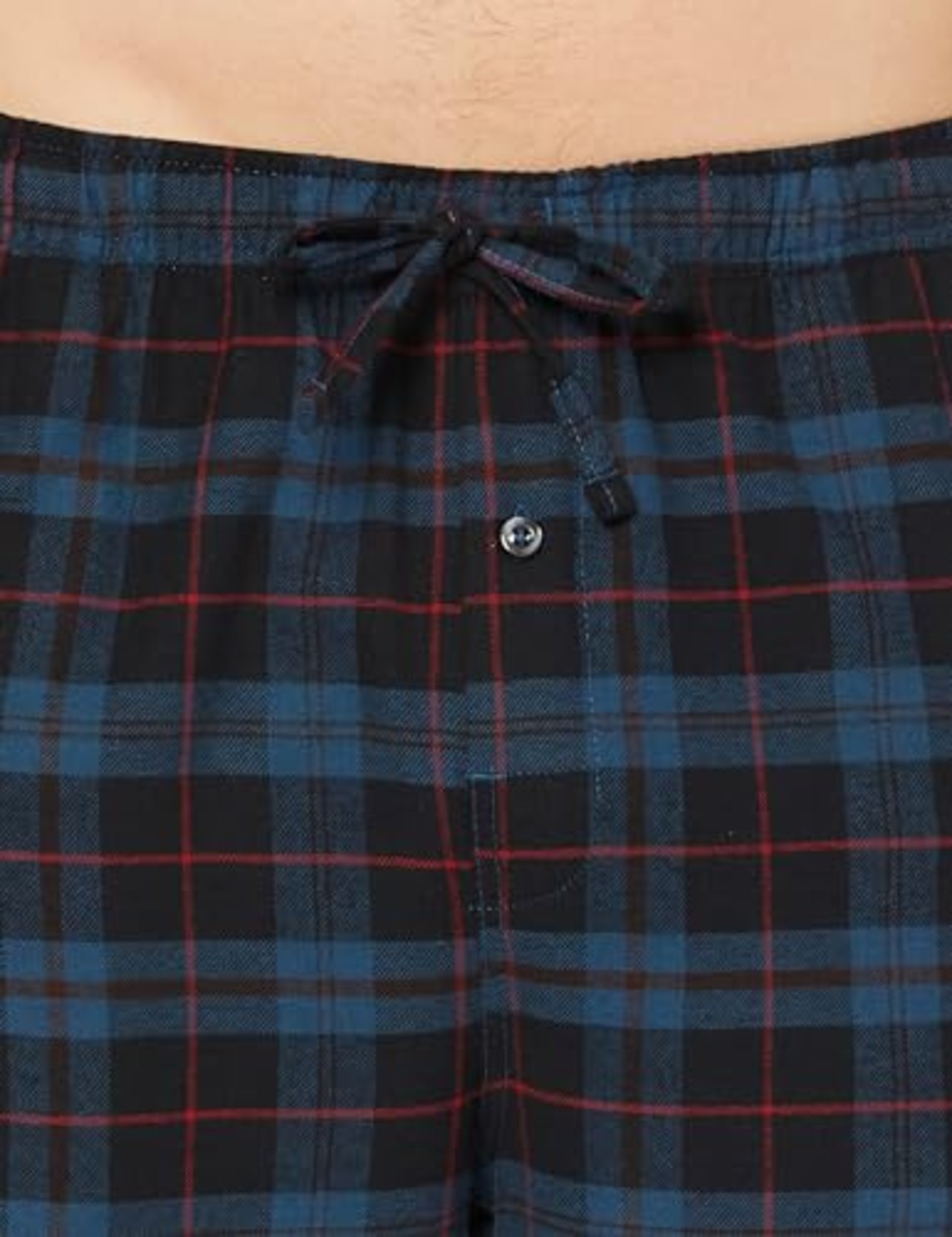 パジャマボトムス 高通気性 フランネル メンズ ブラック ブルー チェック柄 L