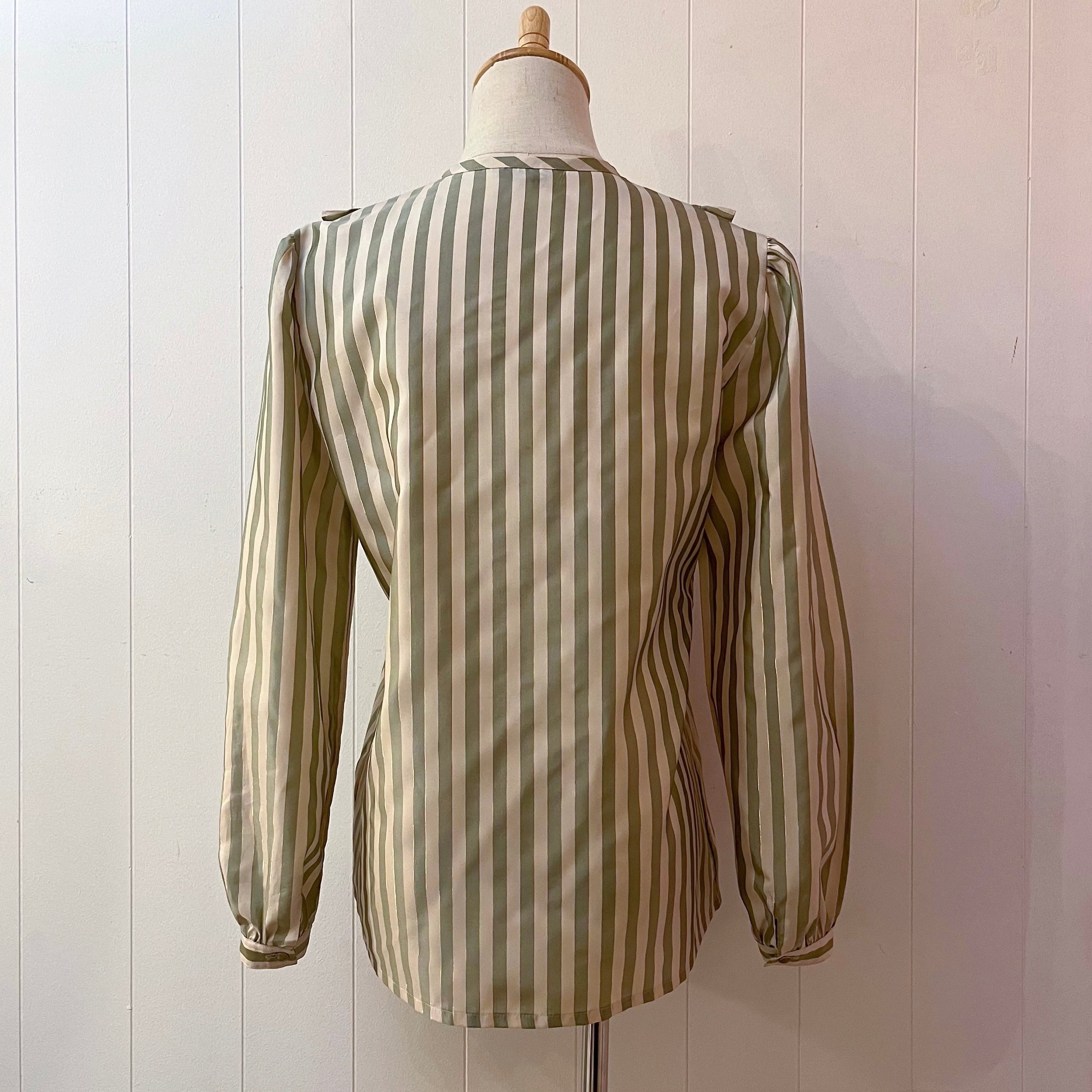 melon gold line stripe frill blouse