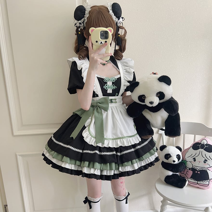 【美品】中華メイド パンダメイド SEASONZ メイド服 中華ロリータ パンダ リボン フリル メイド