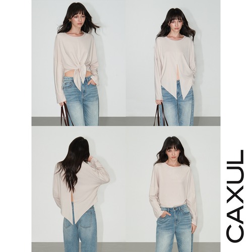 Slit Hem Drape Long Sleeve Top/2color