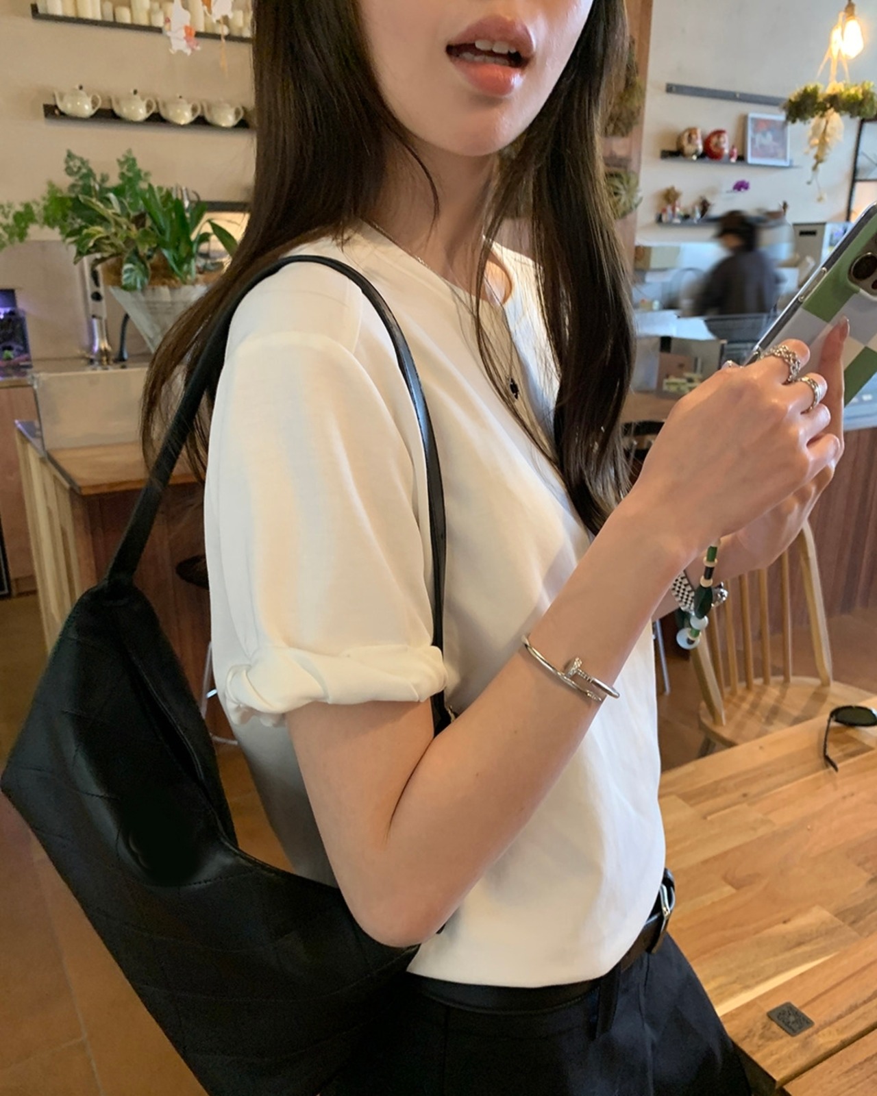 クルーネックロールアップスリーブ Tシャツ 3color A1076 - 3