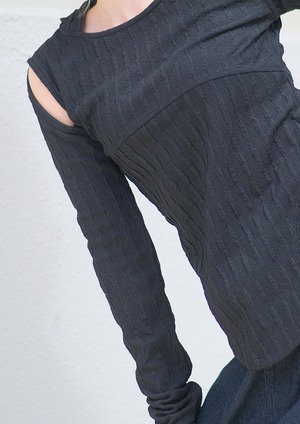 Hooded Jacquard Top / BLACK