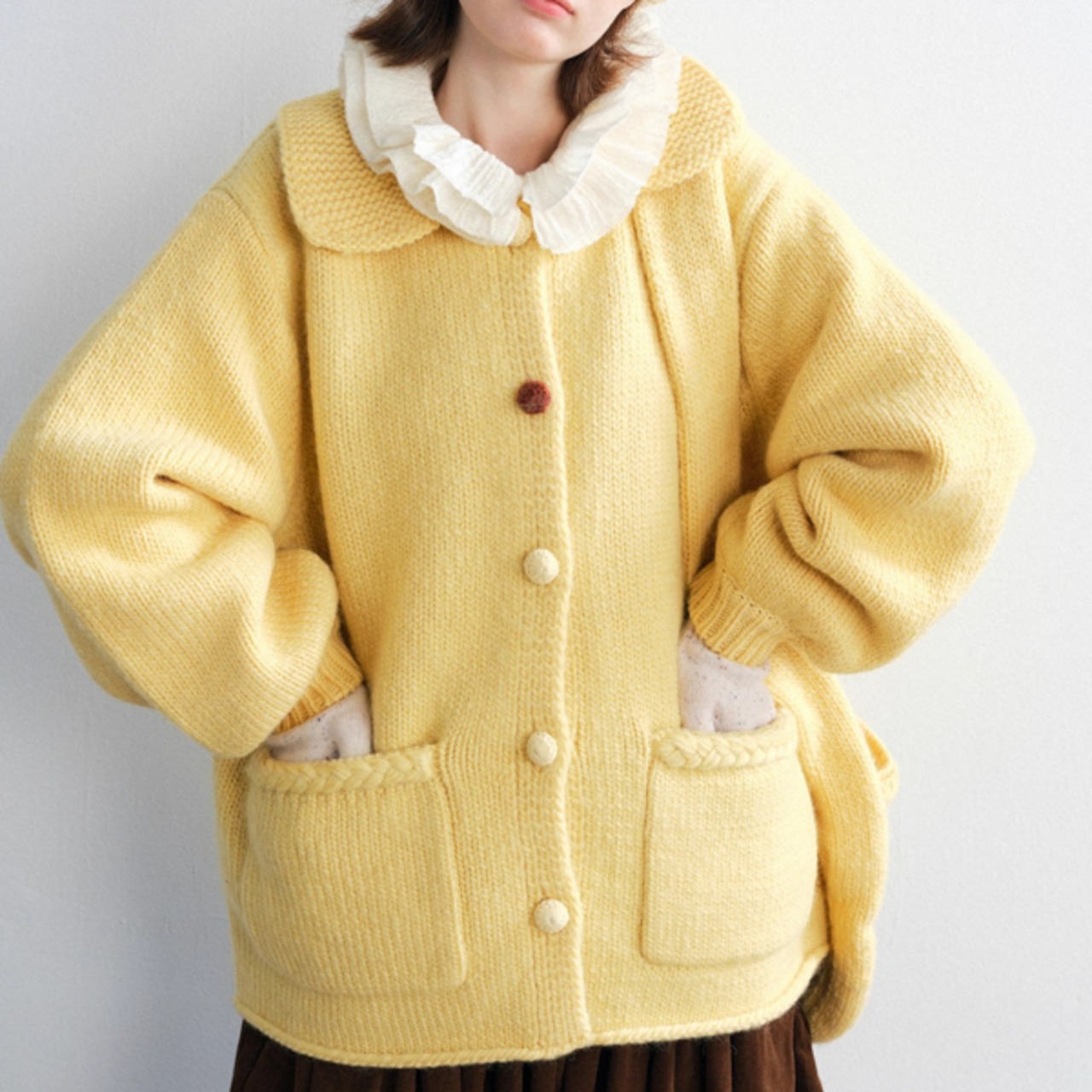 【2color】三つ編みポケットと異色ボタンの詩コート 《P0292》