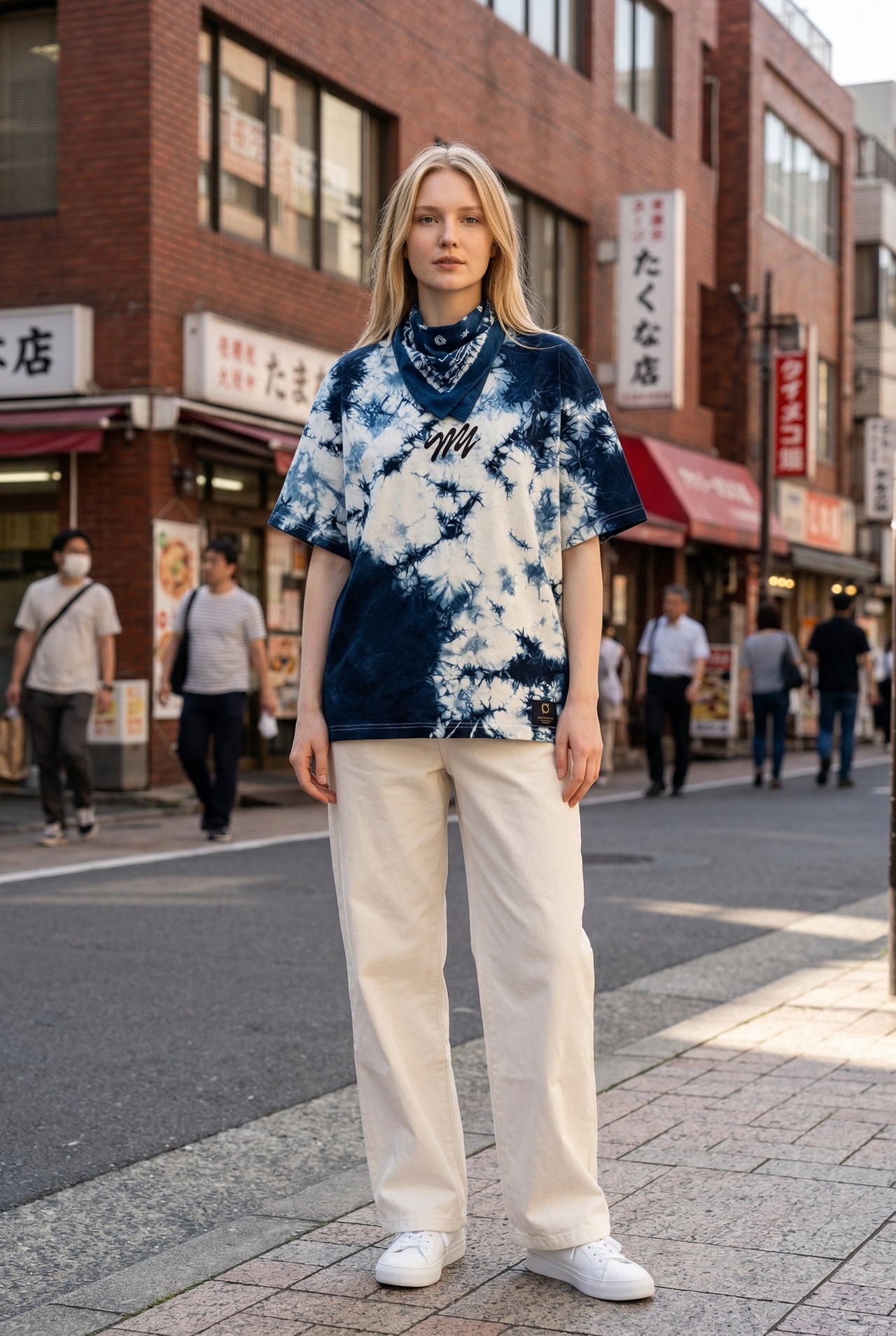 藍染めタイダイ刺繍Tシャツ ICE