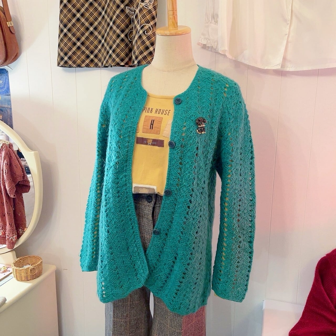 green crochet knit cardigan