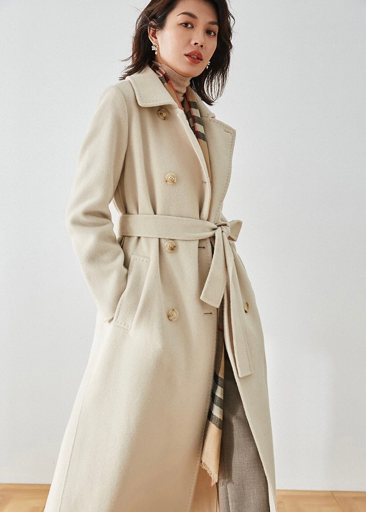 【Premium】カシミヤロングチェスターコート-アイボリー