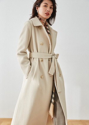 【Premium】カシミヤロングチェスターコート-アイボリー