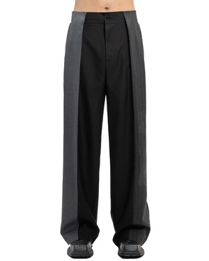 FENG CHEN WANG / BLACK AND GREY PANELED STRIPED TAILORED TROUSERS