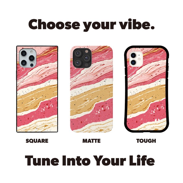 受注生産 iPhoneケース ピンクとベージュの地層マーブル｜紙マーブリング MARB054C
