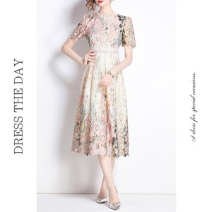 総レースプリーツスカートフラワードレス D0124