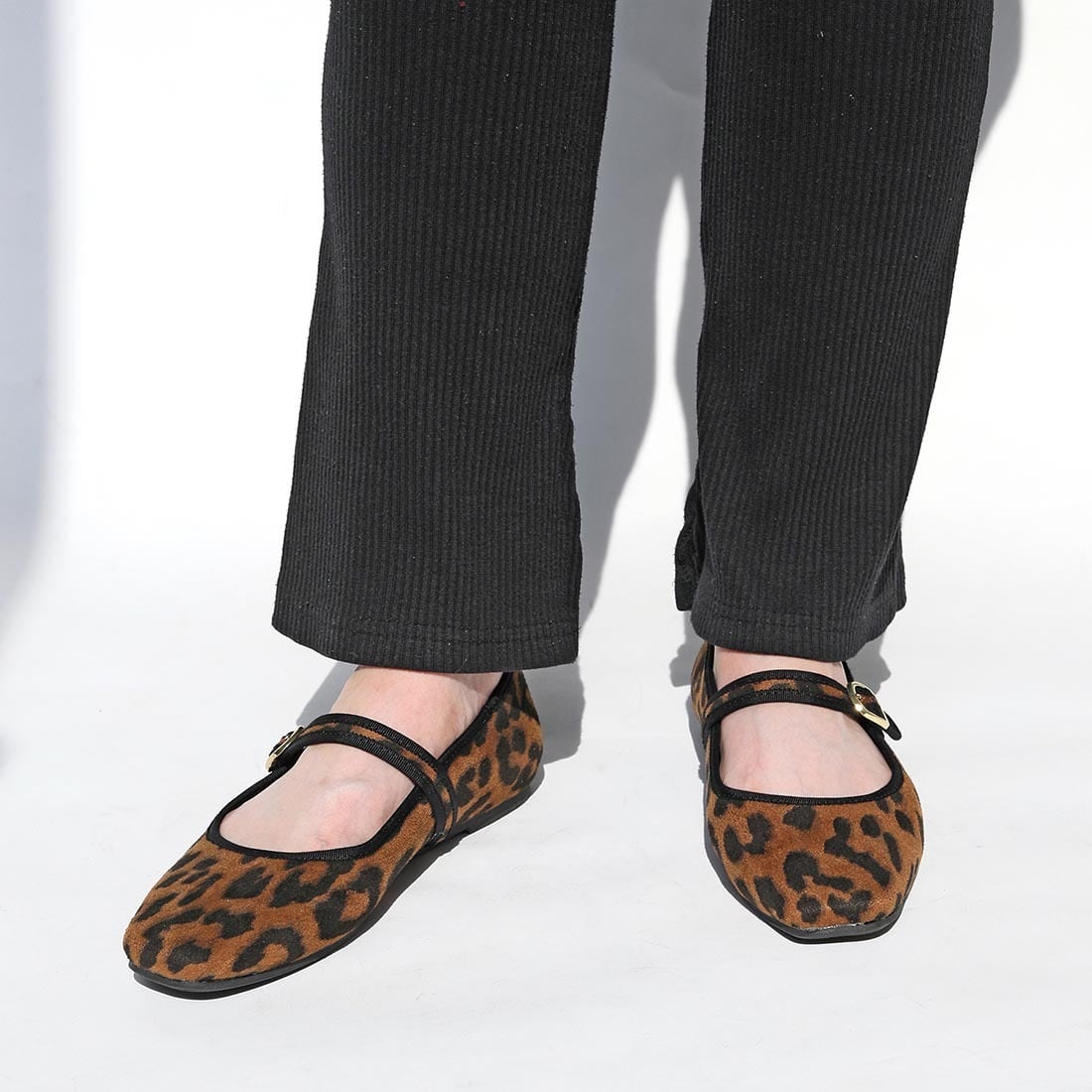 スクエアメリージェーンパンプス 秋冬コーデのアクセント!レオパード