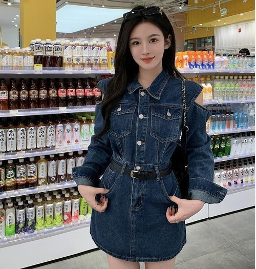 大きいサイズ デニム　ワンピース　肌見せ　ミニ　レディース  秋冬  新品