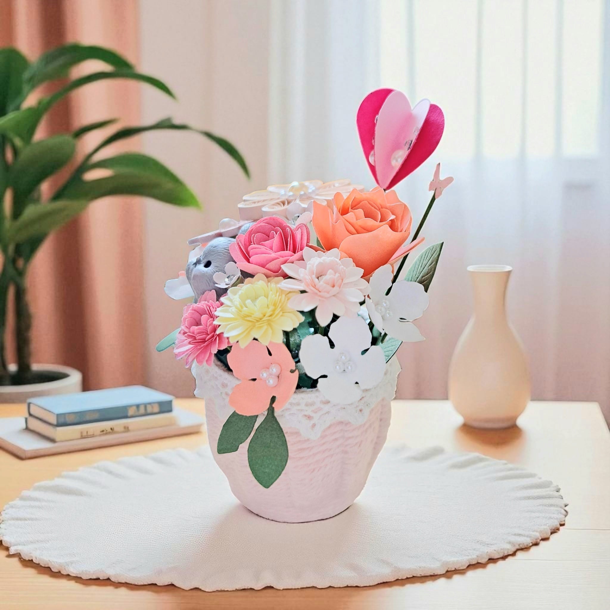 ちょこんとうさぎちゃんが覗いてる♡ ピンクの可愛いフラワーアレンジ