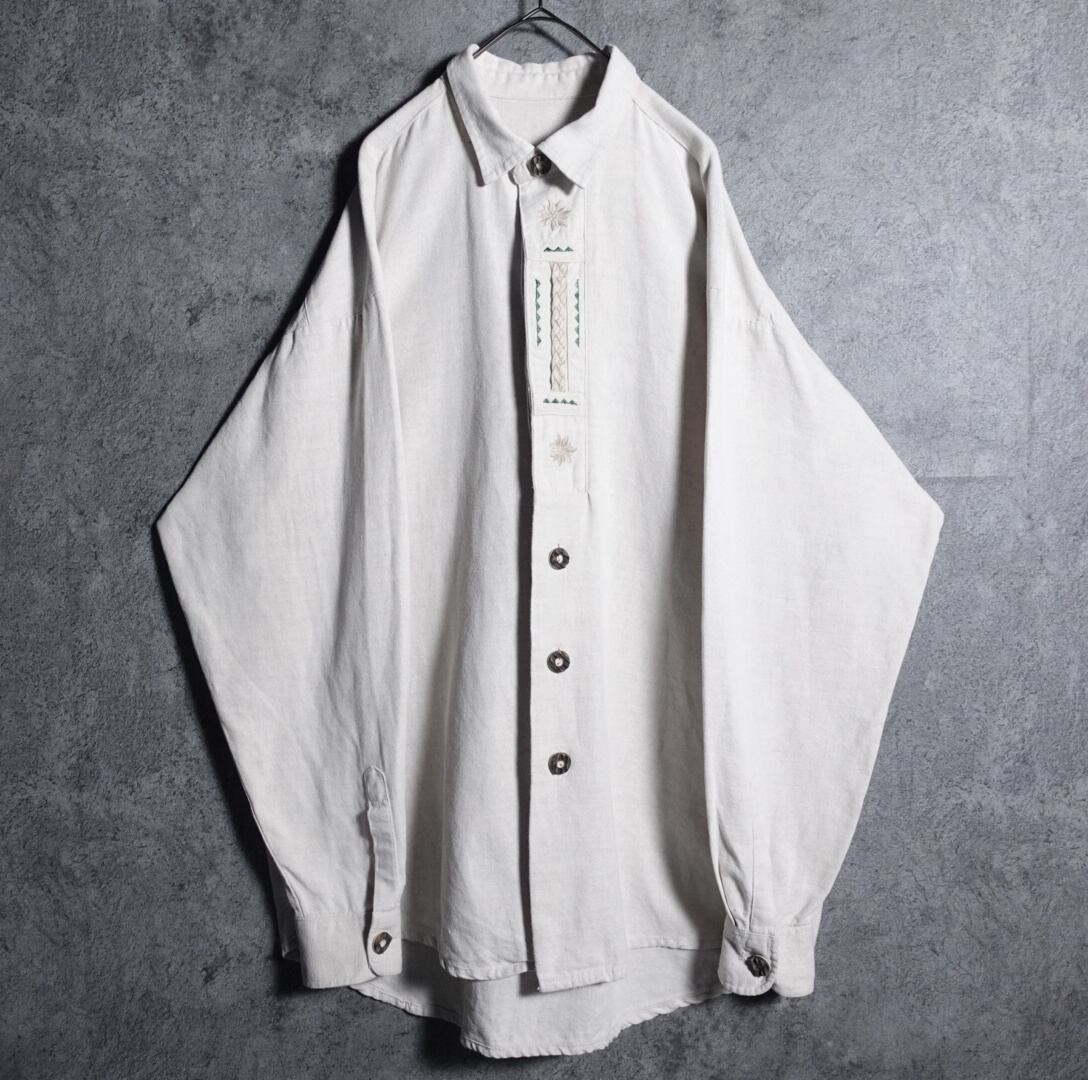 Beige Floral Embroidered Tyrolean Shirt