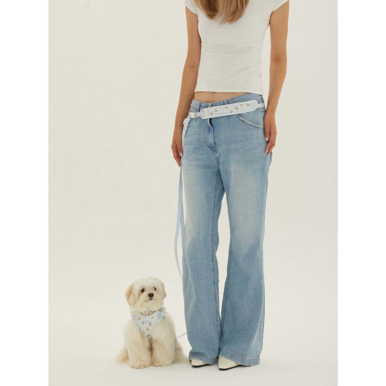 【予約】[ thesallyslaw ] Bailey Cushioning Two Ways Leash｜Powder Blue Check - 9