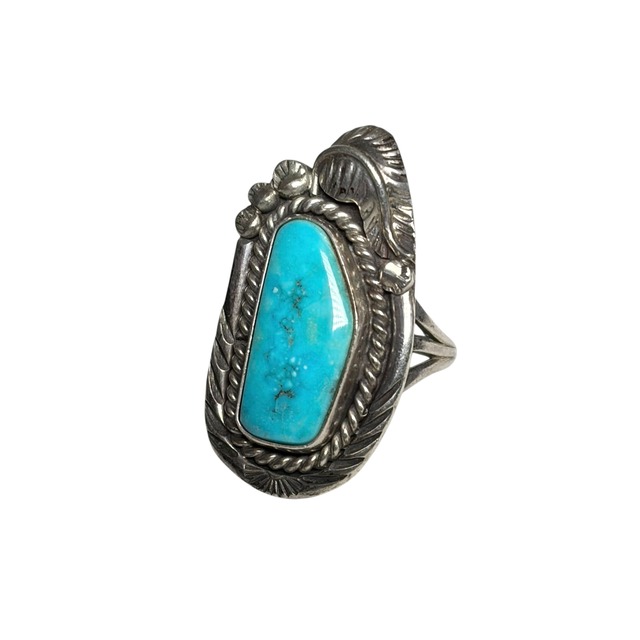 vintage wide silver turquoise ring