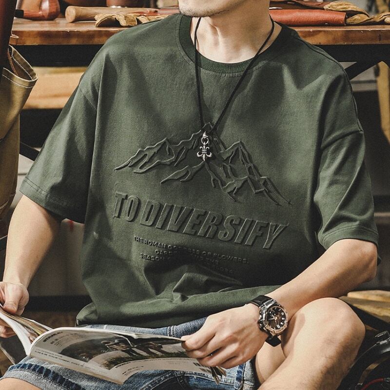 エンボス加工クルーネック半袖Tシャツ 5XLまで対応 A19053