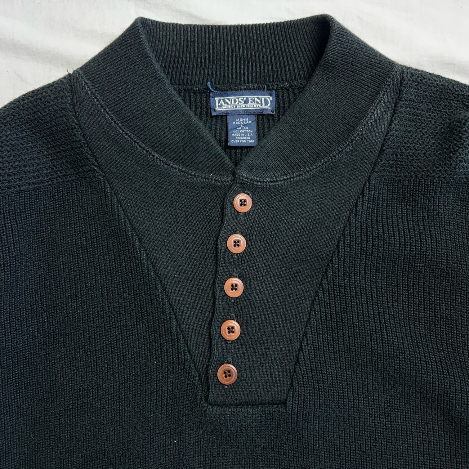 90's LANDS'END Military 5buttons Cotton Sweater MADE IN USA 90年代
